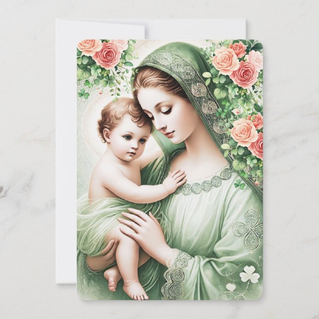 Invitación Bautismo irlandés Mary Jesus Shamrock (Reverso)