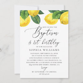 Invitación Bautismo limón y primer cumpleaños | Citrus acuare