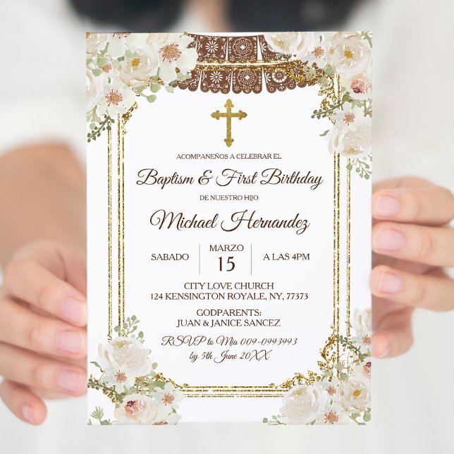 Invitación Bautismo mexicano marrón y primer cumpleaños (Subido por el creador)