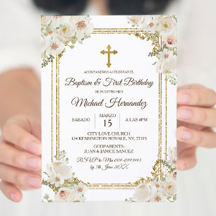 Invitación Bautismo mexicano marrón y primer cumpleaños