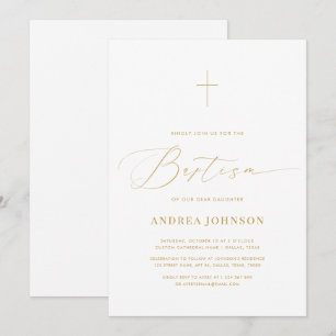 Invitación Bautismo minimalista de escritura elegante en blan