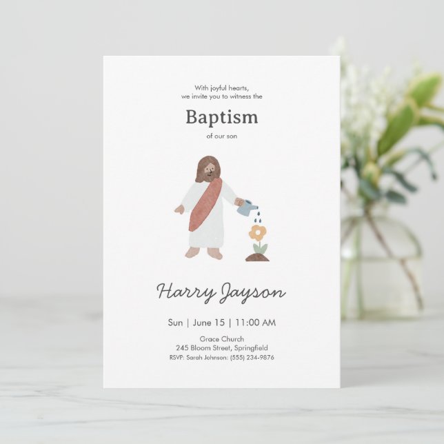Invitación Bautismo minimalista de Jesús (Anverso de pie)