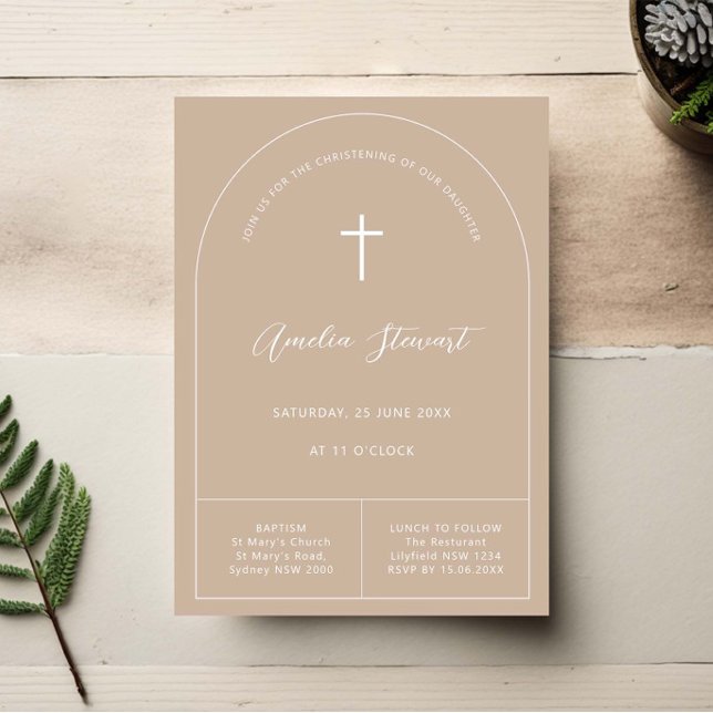 Invitación bautismo minimalista de marea beige (Subido por el creador)