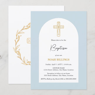 Invitación Bautismo minimalista entre el azul y el oro