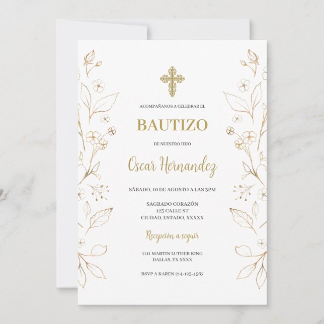 Invitación Bautismo minimalista Español (Anverso)