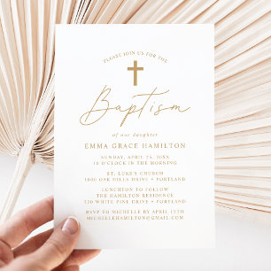 Invitación Bautismo Minimalista moderno con guiones de oro