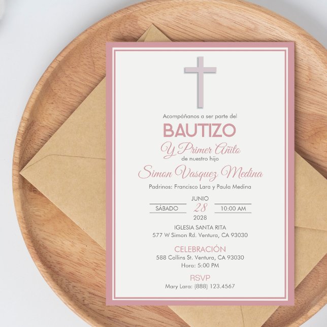 Invitación Bautismo minimalista y primer cumpleaños (Subido por el creador)