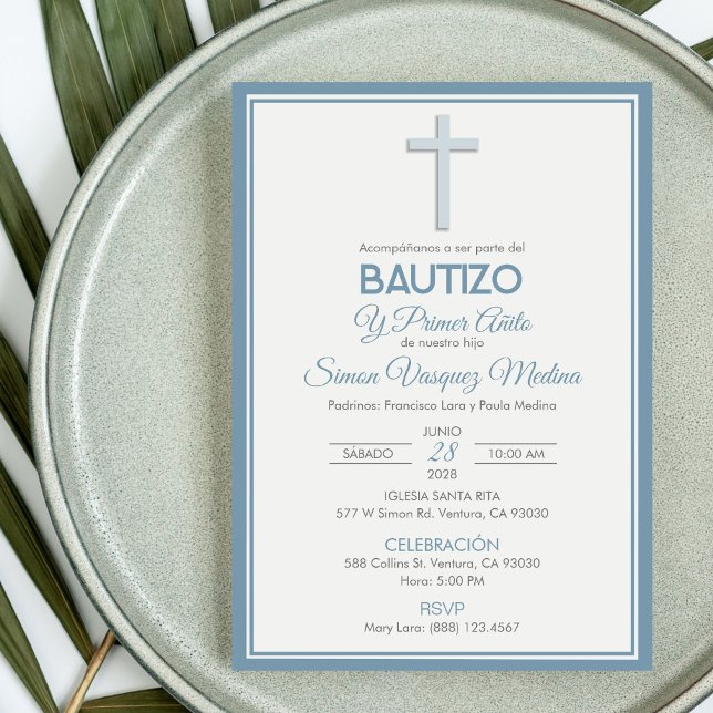 Invitación Bautismo minimalista y primer cumpleaños (Subido por el creador)