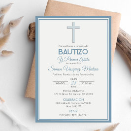 Invitación Bautismo minimalista y primer cumpleaños