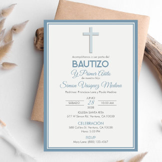 Invitación Bautismo minimalista y primer cumpleaños