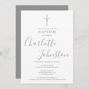 Invitación Bautismo moderno Christening Silver Signature Sign