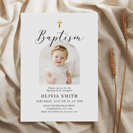 Invitación Bautismo moderno con escritura Minimalista