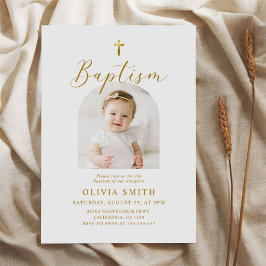 Invitación Bautismo moderno con escritura Minimalista
