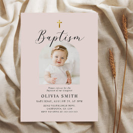 Invitación Bautismo moderno con escritura Minimalista