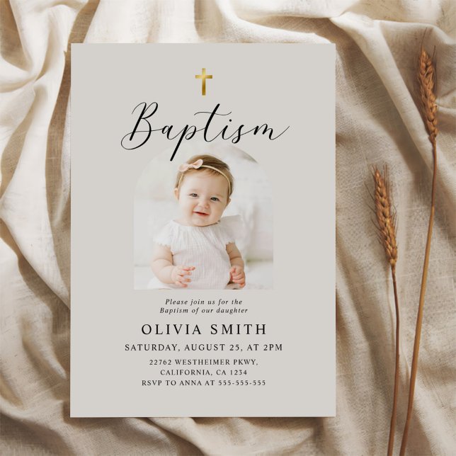 Invitación Bautismo moderno con escritura Minimalista (Subido por el creador)