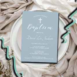 Invitación Bautismo moderno cristiano cruz blanca turbia azul