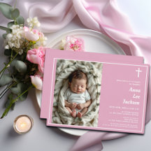 Bautismo moderno Cruz blanca Dusty foto rosa