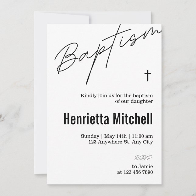 Invitación Bautismo moderno de caligrafía de terracota (Anverso)