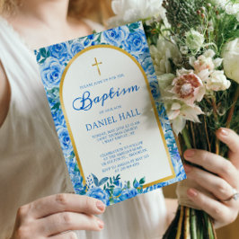 Invitación Bautismo moderno de chico azul y polvoriento