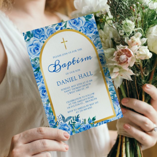Invitación Bautismo moderno de chico azul y polvoriento (Subido por el creador)