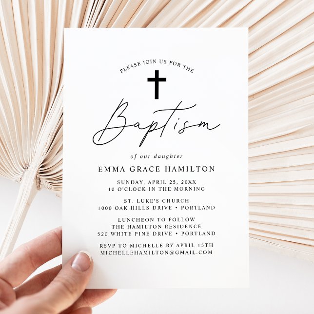 Invitación Bautismo moderno de escritura negra Minimalista (Subido por el creador)