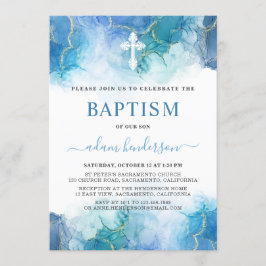 Invitación Bautismo moderno en color azul