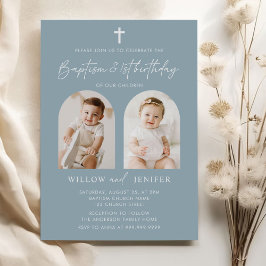 Invitación Bautismo moderno y Chica de los gemelos de primer 