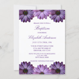 Invitación Bautismo morado floral