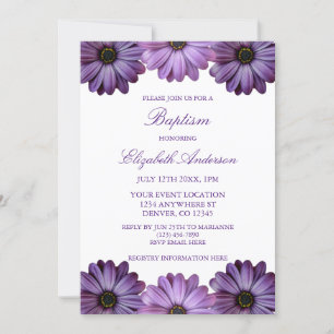 Invitación Bautismo morado floral