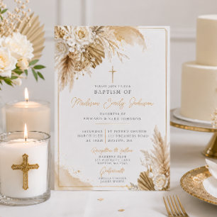 Invitación Bautismo Neutral Boho con Hierba de Pampas