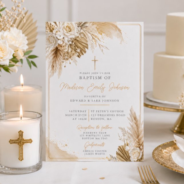 Invitación Bautismo Neutral Boho con Hierba de Pampas (Subido por el creador)
