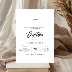 Invitación Bautismo neutral de género blanco y negro minimali