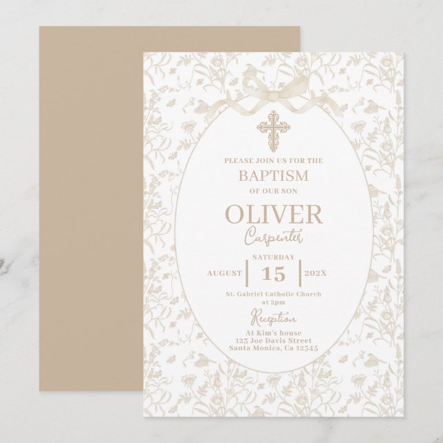 Invitación Bautismo Neutral Toile (Anverso / Reverso)
