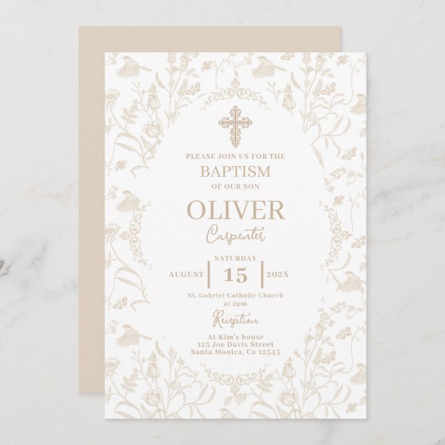 Invitación Bautismo Neutral Toile (Anverso / Reverso)