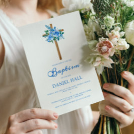 Invitación Bautismo niño Rosa moderno azul turbio