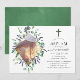 Invitación Bautismo o cristianismo de Eucalyptus Lavender