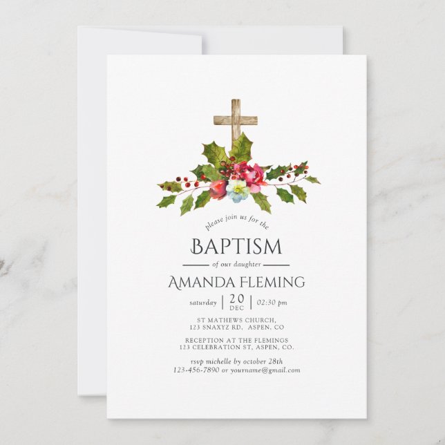 Invitación Bautismo o presentación floral de Navidad (Anverso)