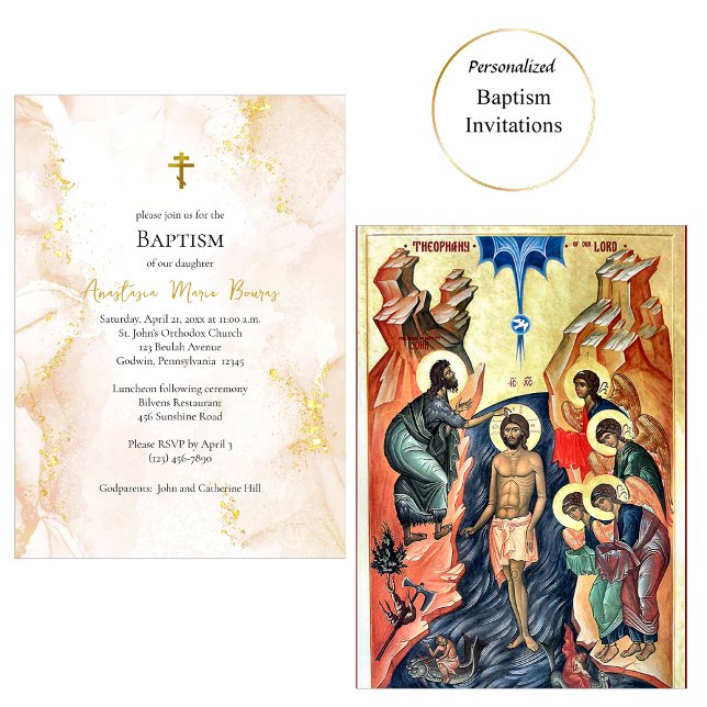 Invitación Bautismo ortodoxo de melocotón y oro (Subido por el creador)