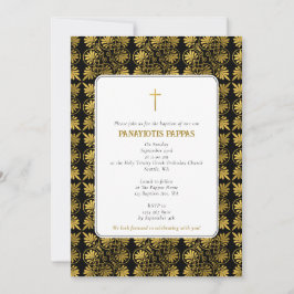 Invitación Bautismo ortodoxo griego meandro negro dorado