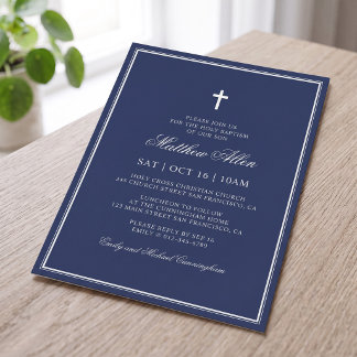 Invitación Bautismo para él | Cruz clásica elegante