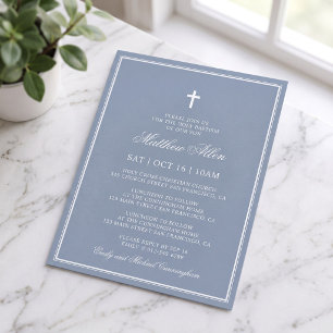 Invitación Bautismo para él Cruz clásica elegante