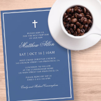 Invitación Bautismo Para Él | Elegante Cruz Clásica