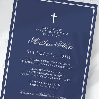 Invitación Bautismo Para Él | Elegante Cruz Clásica