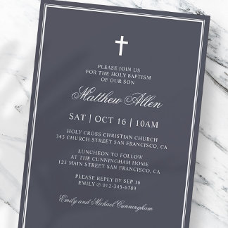 Invitación Bautismo Para Él | Elegante Cruz Clásica