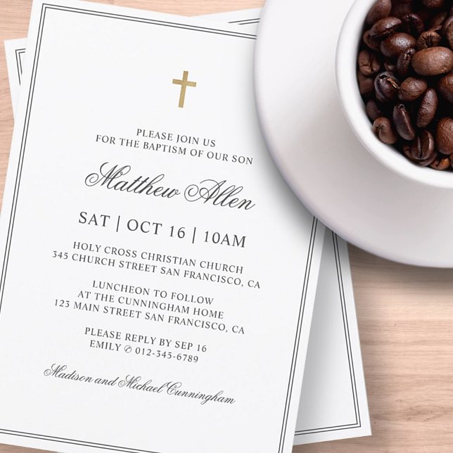 Invitación Bautismo Para Él | Elegante Cruz Clásica (Subido por el creador)