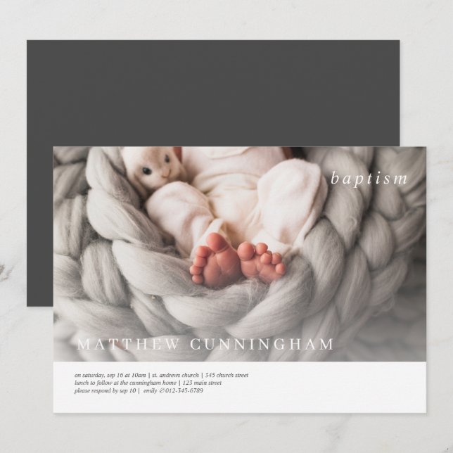 Invitación Bautismo Para Él | Fotografía moderna, sencilla y  (Anverso / Reverso)