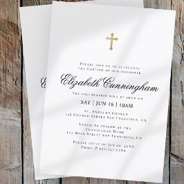 Invitación Bautismo para ella | Cruz Minimalista del Oro