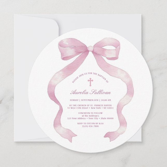 Invitación Bautismo Pastel Rosa (Anverso)