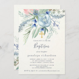 Invitación Bautismo peonista azul y rosa