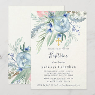 Invitación Bautismo peonista azul y rosa